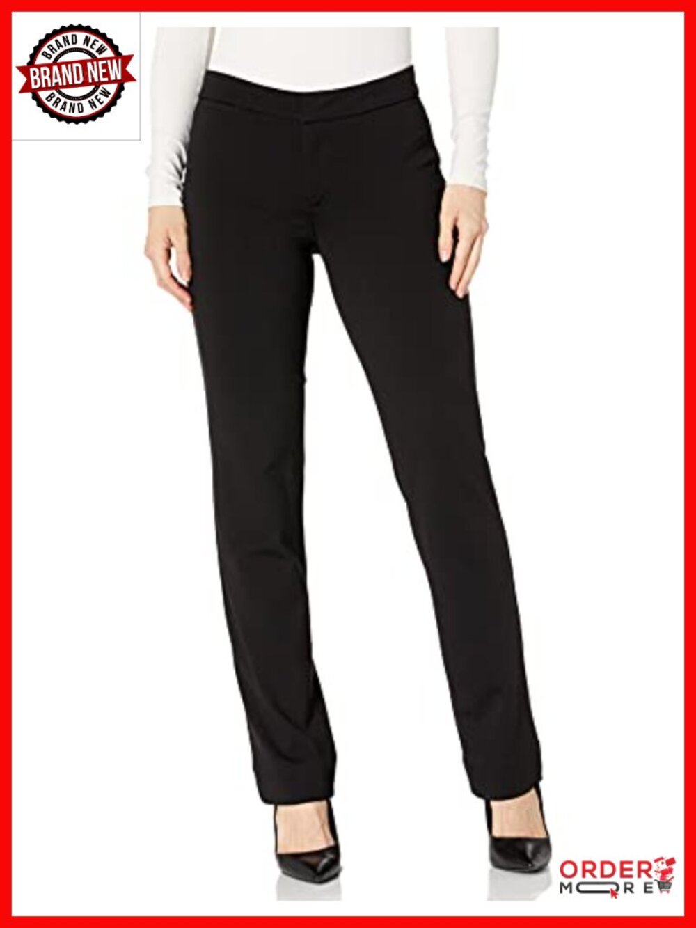 Slim Ponte Straight Leg Work Trousers High Rise Pleated Front